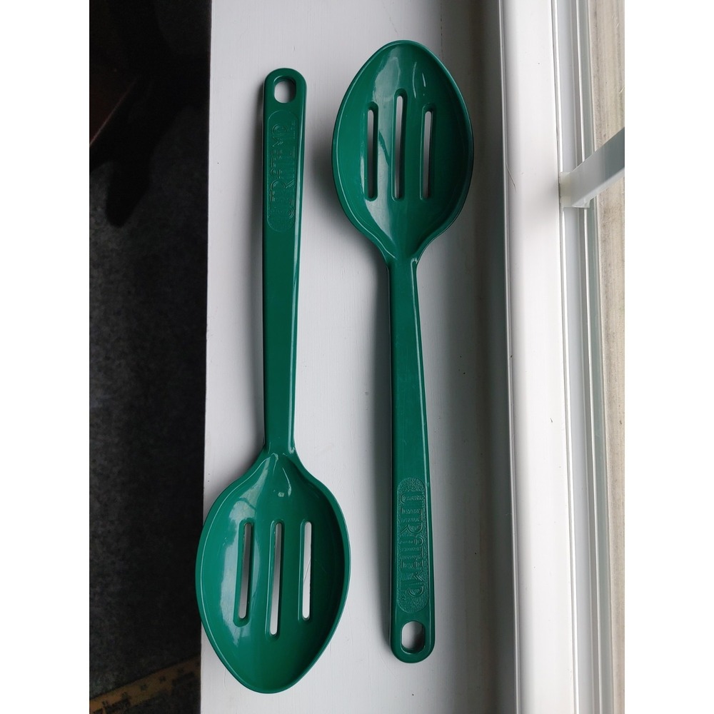 Vintage Robinson UltraTemp Melamine Green Cooking Slotted Spoons Set uSA 2115
